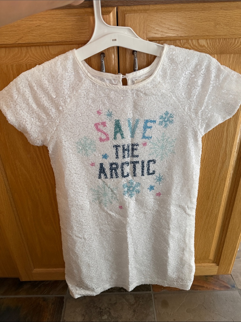 Peek White Sequin Short Sleeve Tee with Blue and Pink Graphics
